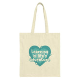 Learning is Life's Adventure Tote Bag, Book Lover, Student Bag, Teacher Gift, Inspirational Quote Canvas Tote, Gift for Her, Gift for Him - Tawshia